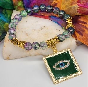 Gypsy Evil Eye Gold Bracelet Stretchy Ethnic Boho Hypoallergenic